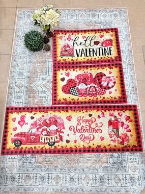 Valentine's Day Decorative Rug Set - Red, Pink, Cream